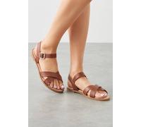 Womens Florence Faux Leather Cross Strap Flat Sandals Tan 4