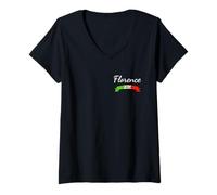 Womens Florence Flag Firenze Italia Matching Italian (Pocket&Back) V-Neck T-Shirt