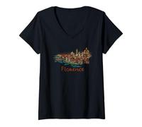 Women's Florence Night Italy Travel Souvenir Panorama City Gift V-Neck T-Shirt