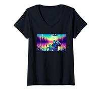 Womens Florida Bigfoot Alligator Alien Vacation Vaporwave Skunk Ape V-Neck T-Shirt