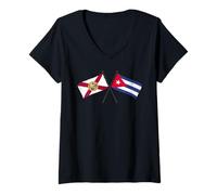 Womens Florida Cuba Crossed Flags Floridian Cuban Heritage V-Neck T-Shirt