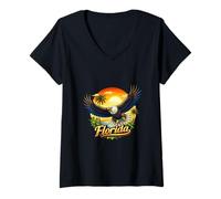 Women's Florida Eagle Tropical Sunset State Pride V-Neck T-Shirt