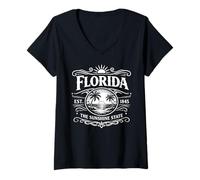 Women's Florida Est 1845 The Sunshine State Vintage Coastal Beach V-Neck T-Shirt