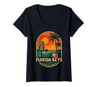 Womens Florida Keys Mile 0 Shirt Highway Sign Sunset Bridge V-Neck T-Shirt