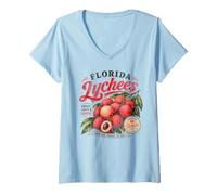 Women's Florida Lychees Distressed Retro Exotic Fruit Design V-Neck T-Shirt