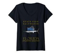 Women's Florida Saltwater Fish Atlantic Sailfish Design V-Neck T-Shirt