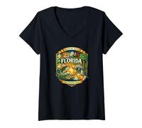 Women's Florida State Symbols Novelty Graphic Design Souvenir V-Neck T-Shirt