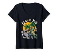 Women's Florida Vacay 2026 Funny Manatee Alligator Vacation Design V-Neck T-Shirt