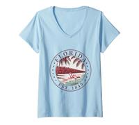 Womens Florida Vintage State 1845 Shirt Flamingo Palm Shoreline V-Neck T-Shirt