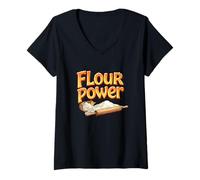 Womens Flour Power Bread Baking Cakes V-Neck T-Shirt