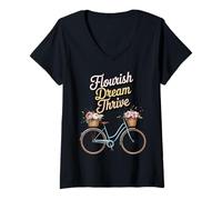 Women's Flourish Dream Thrive Bike Uplifting Biking Kindness Thrive V-Neck T-Shirt