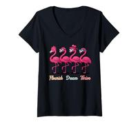 Women's Flourish Dream Thrive Flamingo Uplifting Kindness Thrive V-Neck T-Shirt