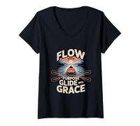 Womens Flow with Purpose Glide with Grace Kayaking Zen V-Neck T-Shirt