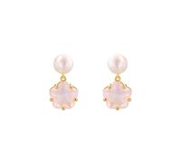 Women's Flower 9K/14K/18K Gold Earrings Irregular Pink Crystal & Pearl