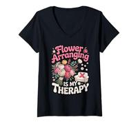 Women's Flower Arranging is My Therapy Florist Floral V-Neck T-Shirt