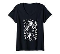 Women's Flower-Crowned Fairy with Blossom V-Neck T-Shirt