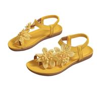 Women's Flower Flat Sandals Comfortable Summer Beach Walking Shoes Open Toe Elastic Ankle Strap Dressy Bohemian Sliders 2026 Fashion Low Toe Tropical Shower Slides UK Yellow