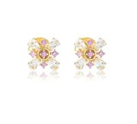 Women's Flower Gold 375 Earrings Pear Moissanite & Pink Sapphire