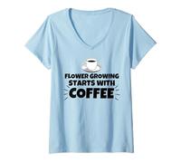 Women's Flower Growing Starts with Coffee V-Neck T-Shirt
