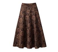 Womens Flower Jacquard High Waist Skirt Midi Swing Skirt Girls Plaid Skirt Size 12 (Coffee, M)