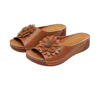 Women's Flower Knot Platform Chunky Heels Arch Support High Heeled Wedge Slide Sandals Summer Fashion Dress Slip On Slippers Non-Slip Open Toe Walking Shoes Outdoor Beach Hiking Brown