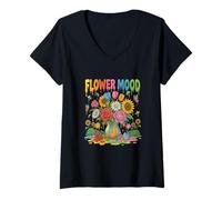 Womens Flower Mood Trippy Psychedelic Colorful Floral V-Neck T-Shirt