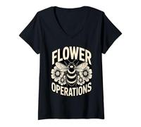 Women's Flower Operations Bee Pollinator Gardening Humor V-Neck T-Shirt