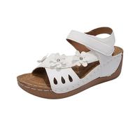 Womens Flower Orthopedic Sandals Ladies No Slip Comfy Arch Support Wide Fit Wedge Sandals Slingback Open Toe Travel Party Wedges Summer Beach Vacation Casual Boho Dress Shoes White 7.5