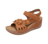 Womens Flower Orthopedic Sandals Ladies No Slip Comfy Arch Support Wide Fit Wedge Sandals Slingback Open Toe Travel Party Wedges Summer Beach Vacation Casual Boho Dress Shoes Brown 6.5