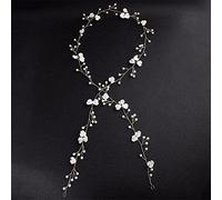 Women's Flower Pearl Headband Bridal Hair Accessories 100cm Long Wedding Headband Flower Hair Accessories (Silver 1pcs (1pack))