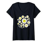 Womens Flower Power Cute Smile Face Flower Happy Face Flowers Girl V-Neck T-Shirt