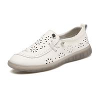 Women's Flower Shaped Cutout Leather Sneakers Arch Support Thick Sole Wedge Soft Elastic Comfortable Slip-On Loafers Casual Walking Shoes (Beige,5.5)
