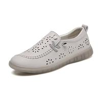 Women's Flower Shaped Cutout Leather Sneakers Arch Support Thick Sole Wedge Soft Elastic Comfortable Slip-On Loafers Casual Walking Shoes (Gray,5.5)