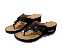 Women's Flower Thong Sandals with Arch Support Platform Wedge Slides Open Toe Floral Knot Summer Sliders Comfortable Slingback Sandal Wide Fit Soft Thick Bottom Orthopedic Flip Flops Black