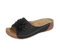 women's Flower Wedge Slide Sandals Slipper Cutout Detail Orthopedic Mules Summer Platform Slides Casual Open Toe Arch Support Beach Mules Slip On Wide Fitting Non-slip Walking Slippers Sandal