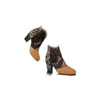 Women's Flowers Lace Closed Toe High Heels Sandals (Brown leopard,6)