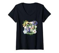 Womens Flowers of Cuba Word Art - Cuban Pride V-Neck T-Shirt