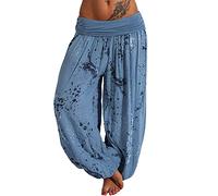 Women's Flowy Boho Harem Pants Loose Casual Bohemian Hippie Beach Trouser Plus Size Wide Leg Lounge Pajama Pants Blue