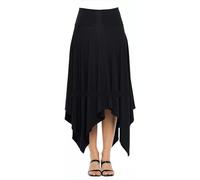 Women's Flowy Handkerchief Hemline Midi Skirt Stylish Comfy Fold-Over Flare Long Maxi Skirt Summer Stretchy Skirt (Small,Black)