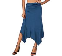 Women's Flowy Handkerchief Hemline Midi Skirt Stylish Comfy Fold-Over Flare Long Maxi Skirt Summer Stretchy Skirt (XX-Large,Blue)