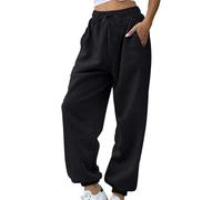 Women's Flowy High Waist Trousers Casual Cotton Bottoms with Two Pockets Drawstring Trousers Autumn Pants Outdoor Tracksuit Pure Colour Jogging Bottoms, Black, S