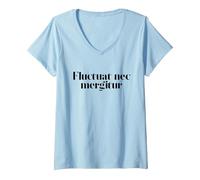 Women's Fluctuat NEC Mergitur, Tossed by The Waves, Paris Motto V-Neck T-Shirt, Baby Blue, Medium
