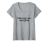 Women's Fluctuat NEC Mergitur, Tossed by The Waves, Paris Motto V-Neck T-Shirt, Heather Grey, Medium