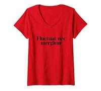 Women's Fluctuat NEC Mergitur, Tossed by The Waves, Paris Motto V-Neck T-Shirt, Red, Small