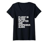 Women's Fluent in Blood Splatter, True Crime Fan V-Neck T-Shirt