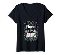 Women's Fluent in Sig Codes Funny Pharmacist Pharmacy Tech V-Neck T-Shirt
