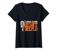 Womens Fluent Instant Replay Microphone Design V-Neck T-Shirt
