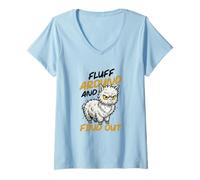 Women's Fluff Around and Find Out Sarcastic Angry Alpaca V-Neck T-Shirt