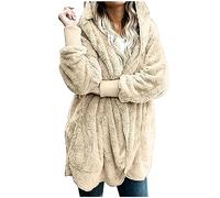 Womens Fluffy Cardigans with Hood Long Winter Cardigan Plus Size Thermal Casual Fleece Jackets Ladies Open Front Warm Overcoat Longline Coatigans with Pockets
