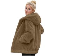 Womens Fluffy Coat Thermal Teddy Bear Fleece Jackets Ladies Double-Sided Fleece Hooded Coat Cozy Faux Fur Overcoat with Pockets & Elastic Hem Spring Fall Winter Warm Plush Jacket Plus Size M-4XL